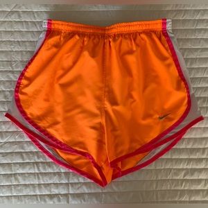 Nike Tempo Shorts Dri-Fit Drawstring Pocket Logo Running Orange Pink Women’s S